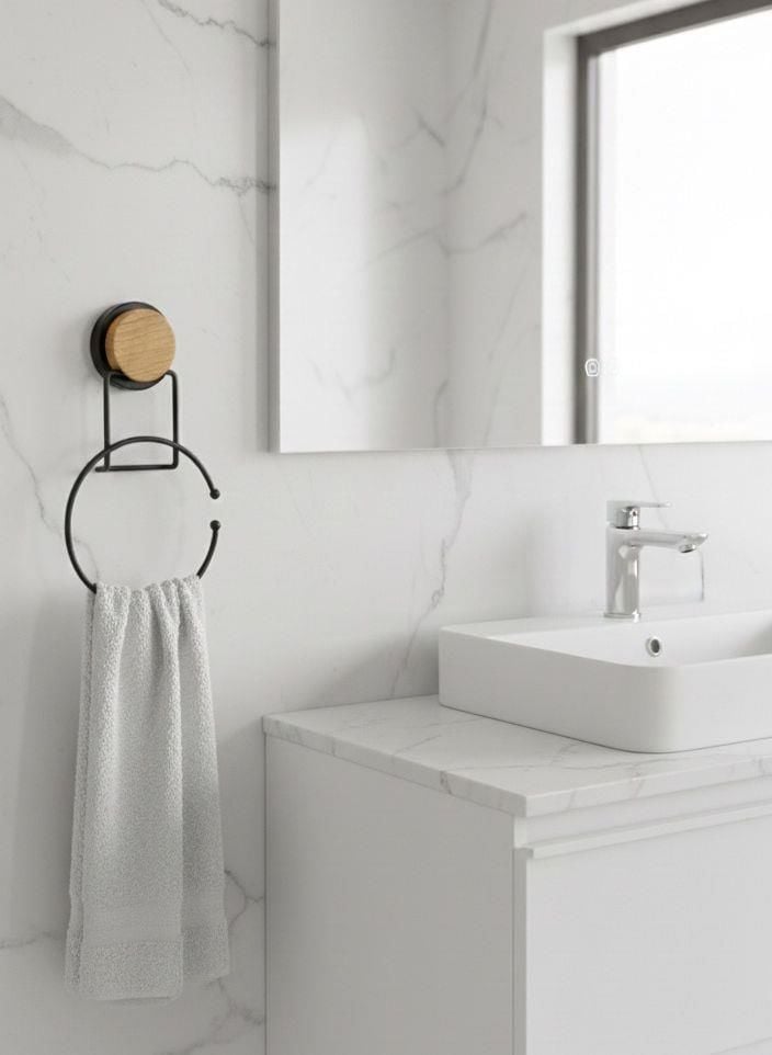 Okyanus Home Ahşap Desenli Magic Fix Sihirli Yapışkan Siyah Yuvarlak Havluluk