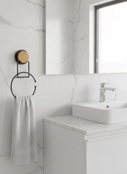 Okyanus Home Ahşap Desenli Magic Fix Sihirli Yapışkan Siyah Yuvarlak Havluluk