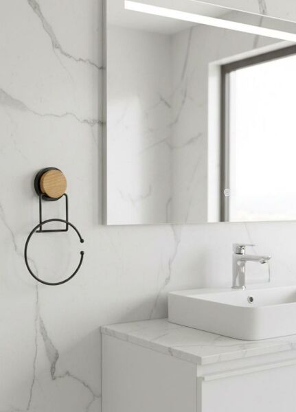 Okyanus Home Ahşap Desenli Magic Fix Sihirli Yapışkan Siyah Yuvarlak Havluluk