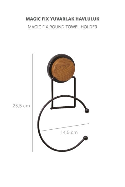 Okyanus Home Ahşap Desenli Magic Fix Sihirli Yapışkan Siyah Yuvarlak Havluluk
