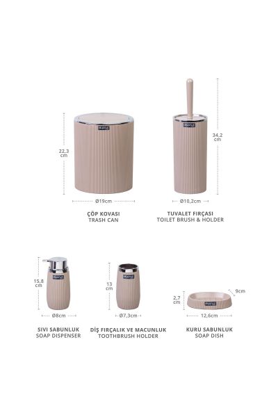 Okyanus Home Vizon Kromlu Çizgili Yuvarlak 5'li Banyo Seti