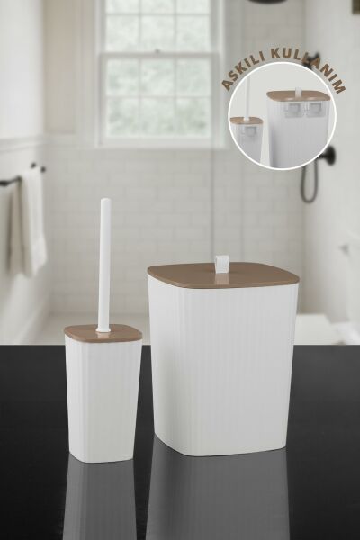 Okyanus Home Safir Yapışkanlı Wc Fırçalık ve Çöp Kovası Seti Beyaz Due 2'li Banyo Seti