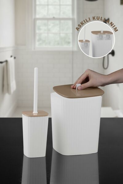 Okyanus Home Safir Yapışkanlı Wc Fırçalık ve Çöp Kovası Seti Beyaz Due 2'li Banyo Seti