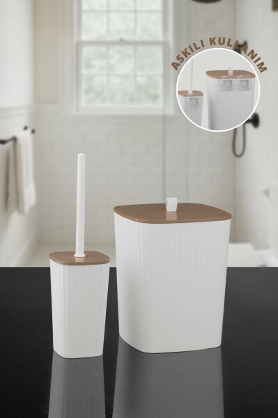 Okyanus Home Safir Yapışkanlı Wc Fırçalık ve Çöp Kovası Seti Beyaz Due 2'li Banyo Seti