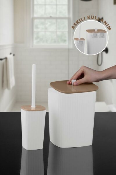 Okyanus Home Safir Yapışkanlı Wc Fırçalık ve Çöp Kovası Seti Beyaz Due 2'li Banyo Seti