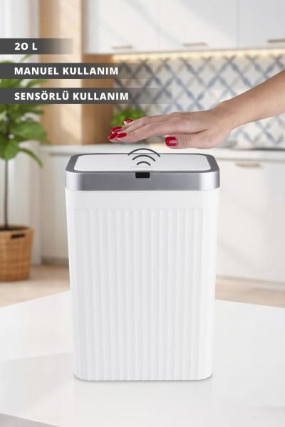 Okyanus Home Hareket Sensörlü 20 lt Kırık Beyaz Çöp Kovası