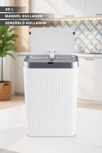 Okyanus Home Hareket Sensörlü 20 lt Kırık Beyaz Çöp Kovası