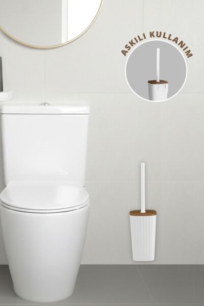Okyanus Home Safir Ahşap Detaylı Kendinden Yapışkanlı Wc Fırçalık - Beyaz