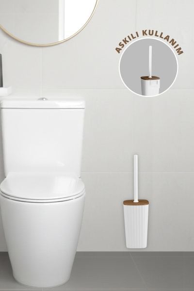 Okyanus Home Safir Ahşap Detaylı Kendinden Yapışkanlı Wc Fırçalık - Beyaz