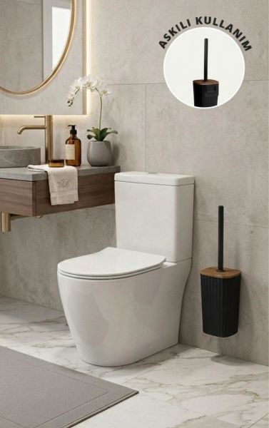 Okyanus Home Safir Ahşap Detaylı Kendinden Yapışkanlı Wc Fırçalık - Siyah