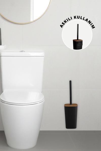 Okyanus Home Safir Ahşap Detaylı Kendinden Yapışkanlı Wc Fırçalık - Siyah