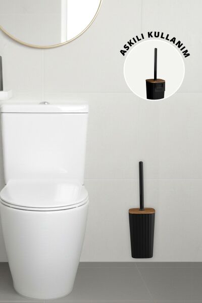 Okyanus Home Safir Ahşap Detaylı Kendinden Yapışkanlı Wc Fırçalık - Siyah