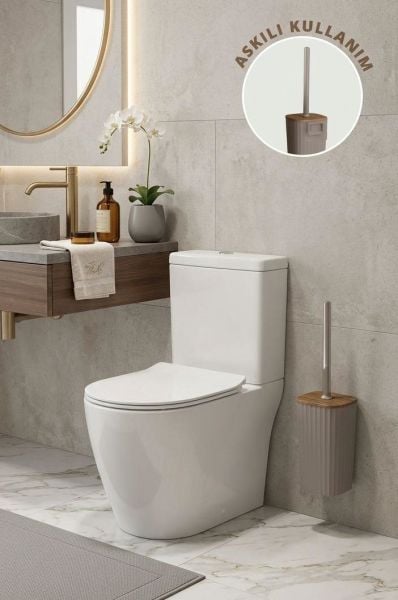 Okyanus Home Safir Ahşap Detaylı Kendinden Yapışkanlı Wc Fırçalık - Vizon