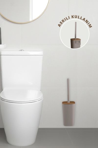 Okyanus Home Safir Ahşap Detaylı Kendinden Yapışkanlı Wc Fırçalık - Vizon