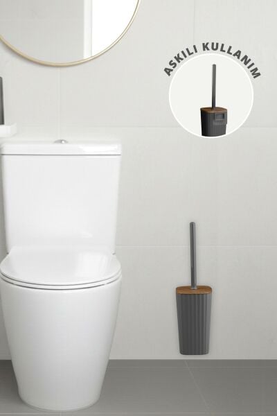 Okyanus Home Safir Ahşap Detaylı Kendinden Yapışkanlı Wc Fırçalık - Antrasit