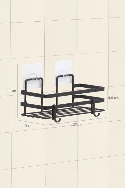 Okyanus Home Magic Fix Sihirli Yapışkan Siyah Lamalı Dikdörtgen Banyo Rafı - 11x24 cm