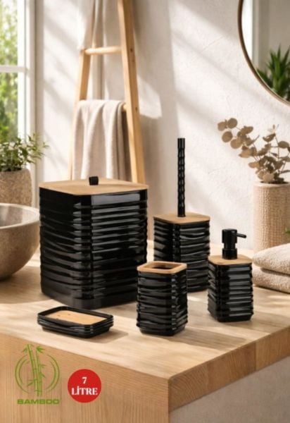 Okyanus Home Luna Siyah Bambu Detaylı 7LT 5'li Banyo Seti