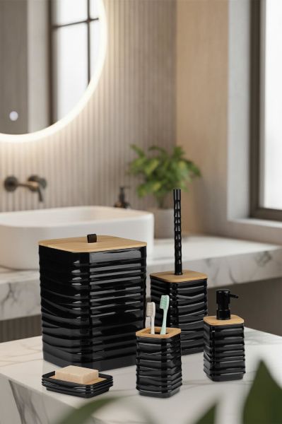 Okyanus Home Luna Siyah Bambu Detaylı 7LT 5'li Banyo Seti