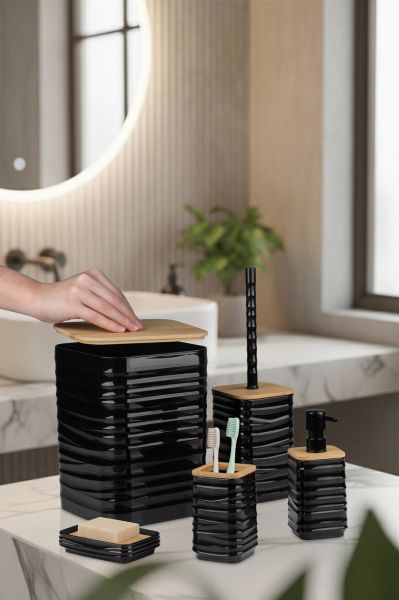Okyanus Home Luna Siyah Bambu Detaylı 7LT 5'li Banyo Seti