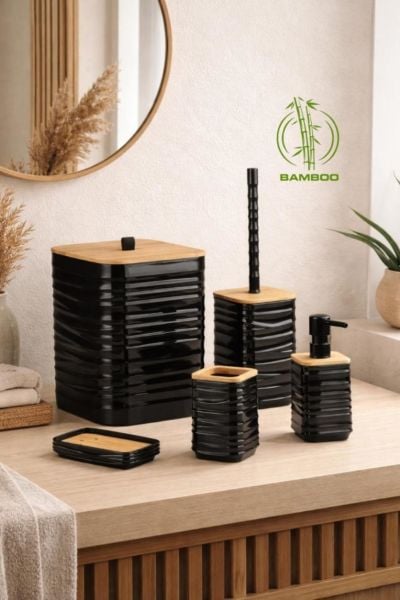 Okyanus Home Luna Siyah Bambu Detaylı 7LT 5'li Banyo Seti