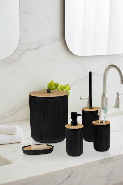 Okyanus Home Linea Bambu Detaylı Siyah 5'li Banyo Seti