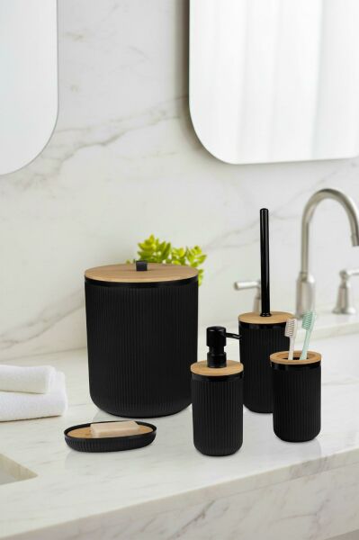 Okyanus Home Linea Bambu Detaylı Siyah 5'li Banyo Seti