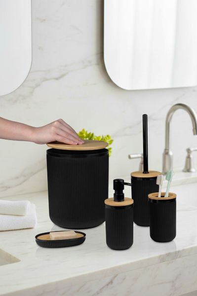 Okyanus Home Linea Bambu Detaylı Siyah 5'li Banyo Seti