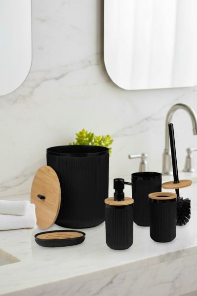 Okyanus Home Linea Bambu Detaylı Siyah 5'li Banyo Seti