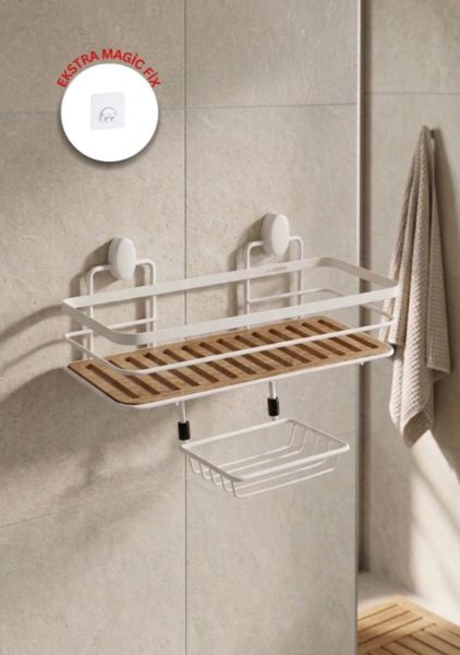 Okyanus Home  2 Fonksiyonlu Beyaz Ahşap Dikdörtgen Maxi Şampuanlık Yapıştırma\Vidalama Seçenekli