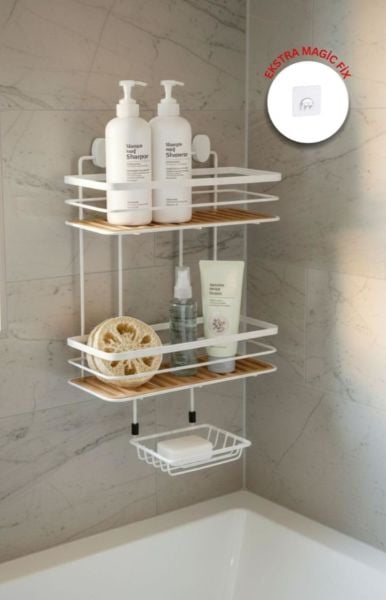 Okyanus Home  2 Fonksiyonlu Beyaz Due İki Katlı Dikdörtgen Maxi Şampuanlık Yapıştırma\Vidalama Seçenekli