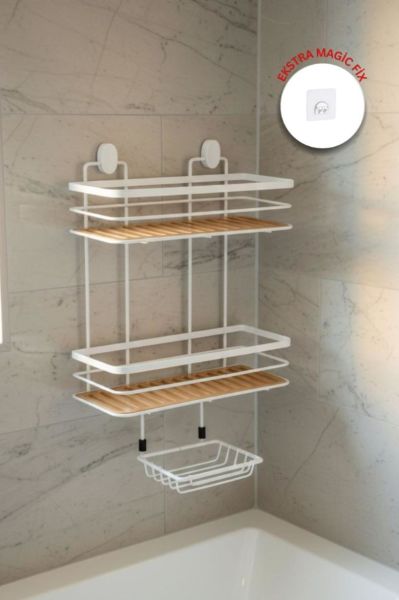 Okyanus Home  2 Fonksiyonlu Beyaz Due İki Katlı Dikdörtgen Maxi Şampuanlık Yapıştırma\Vidalama Seçenekli