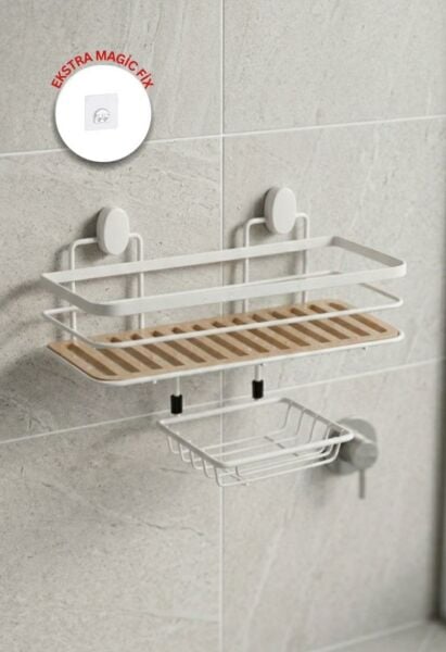 Okyanus Home 2 Fonksiyonlu Beyaz Due Tek Katlı Dikdörtgen Maxi Şampuanlık Yapıştırma\Vidalama Seçenekli