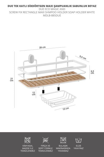 Okyanus Home 2 Fonksiyonlu Beyaz Due Tek Katlı Dikdörtgen Maxi Şampuanlık Yapıştırma\Vidalama Seçenekli