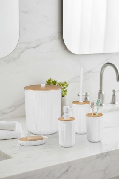 Okyanus Home Linea Bambu Detaylı Beyaz 5'li Banyo Seti