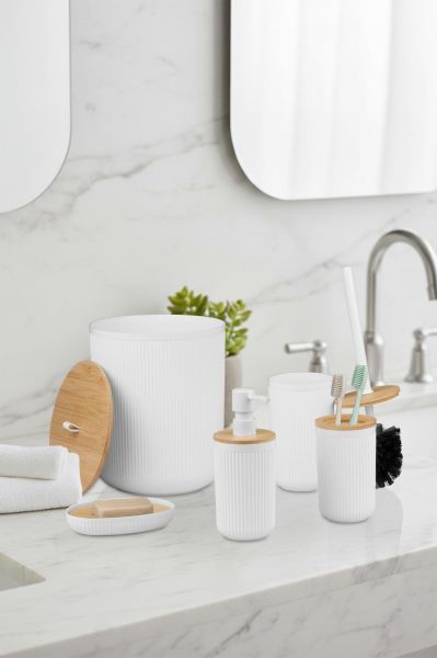 Okyanus Home Linea Bambu Detaylı Beyaz 5'li Banyo Seti