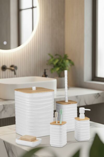 Okyanus Home Luna Beyaz Bambu Detaylı 7LT 5'li Banyo Seti