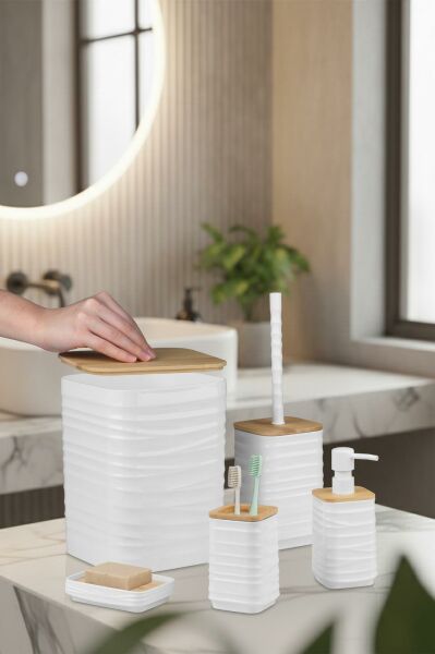 Okyanus Home Luna Beyaz Bambu Detaylı 7LT 5'li Banyo Seti