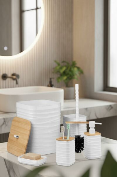 Okyanus Home Luna Beyaz Bambu Detaylı 7LT 5'li Banyo Seti