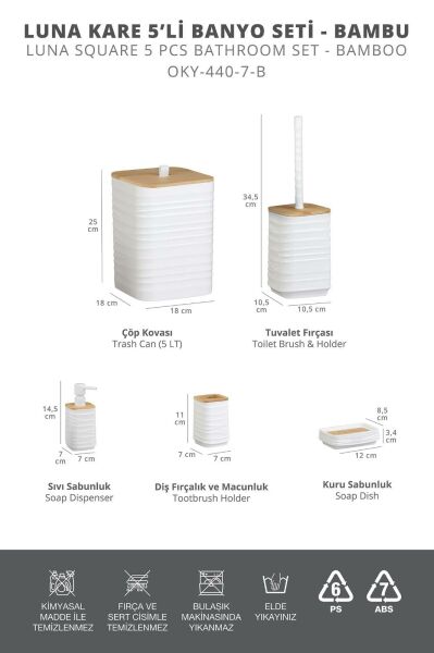 Okyanus Home Luna Beyaz Bambu Detaylı 7LT 5'li Banyo Seti