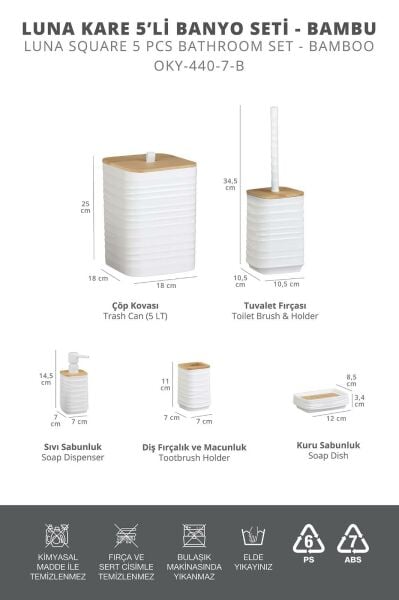 Okyanus Home Luna Beyaz Bambu Detaylı 7LT 5'li Banyo Seti