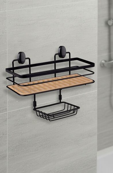 Okyanus Home 2 Fonksiyonlu Siyah Due Tek Katlı Dikdörtgen Maxi Şampuanlık Yapıştırma\Vidalama Seçenekli