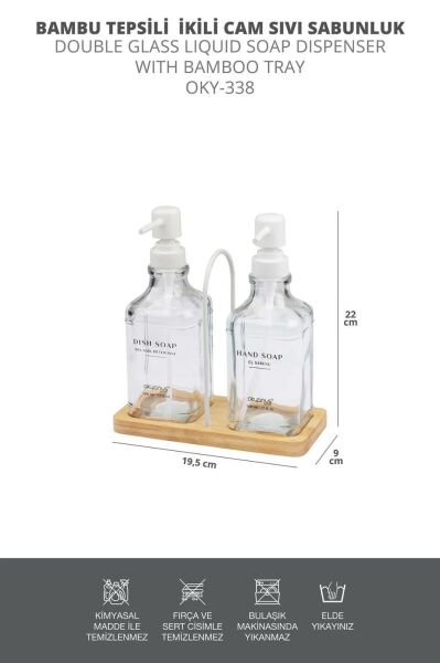 Okyanus Home Bambu Tepsili İkili Cam Sıvı Sabunluk ve Deterjanlık 500 Ml