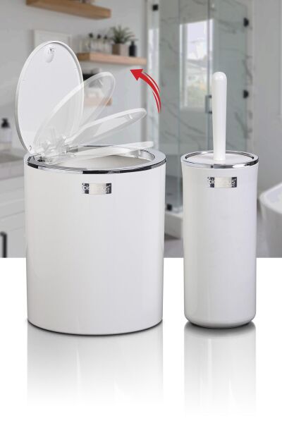 Okyanus Home Beyaz Kromlu Yuvarlak 2'li Wc Kova ve Fırça Seti