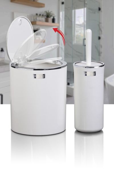 Okyanus Home Beyaz Kromlu Yuvarlak 2'li Wc Kova ve Fırça Seti