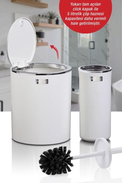 Okyanus Home Beyaz Kromlu Yuvarlak 2'li Wc Kova ve Fırça Seti