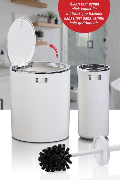Okyanus Home Beyaz Kromlu Yuvarlak 2'li Wc Kova ve Fırça Seti