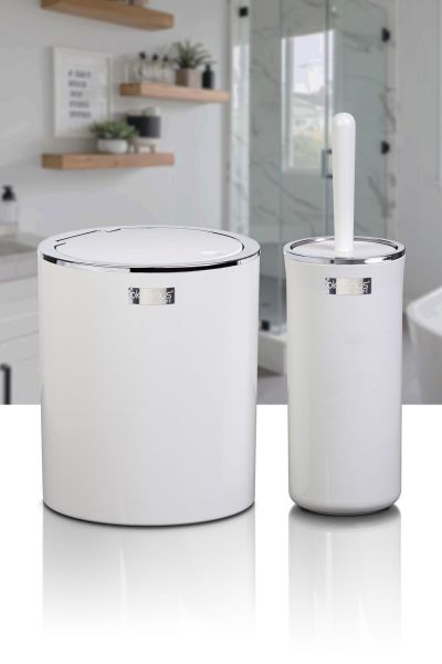 Okyanus Home Beyaz Kromlu Yuvarlak 2'li Wc Kova ve Fırça Seti