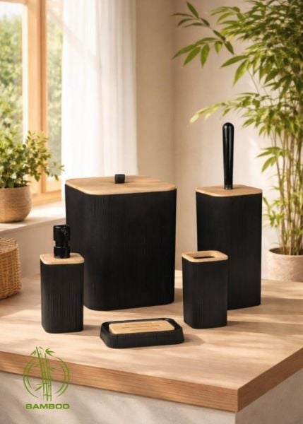Okyanus Home Mina Siyah Bambu Kare 5'li Banyo Seti