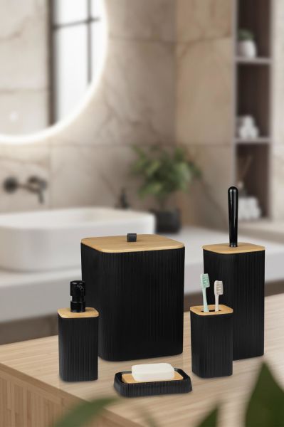 Okyanus Home Mina Siyah Bambu Kare 5'li Banyo Seti