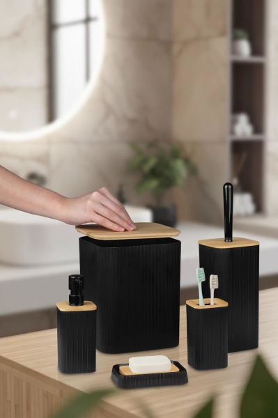 Okyanus Home Mina Siyah Bambu Kare 5'li Banyo Seti